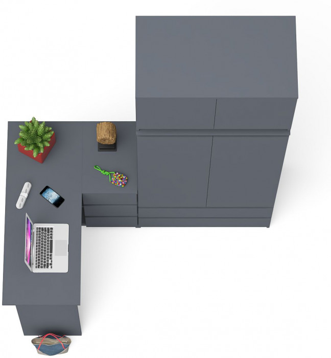 Мори Стол компьютерный МС-16 правый + Шкаф МШ900.1 + Антресоль МА900.1, цвет графит, ШхГхВ 214,8х84,9х234,2 см., выдвижные ящики справа, НЕ ун. сб.