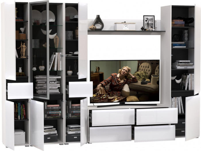 Сидней Комплектация № 059, корпус: белый/чёрный/фасады: МДФ белый глянец