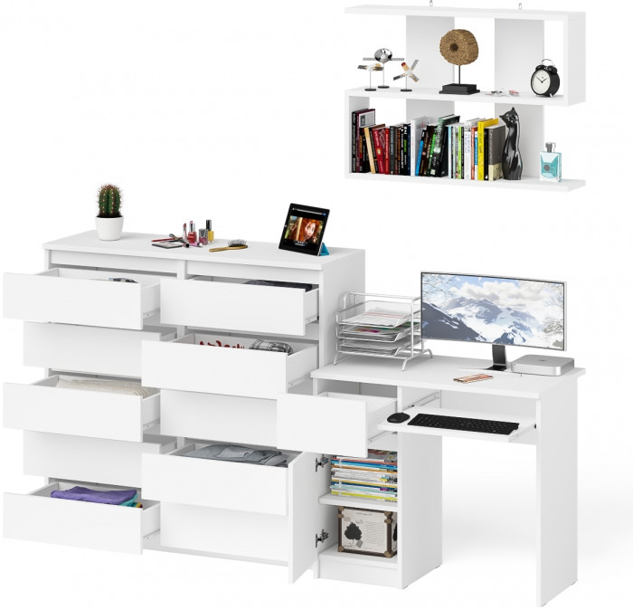 Мори компьютерный стол МС-1 левый + Комод МК1200.10 + Полка 900, белый