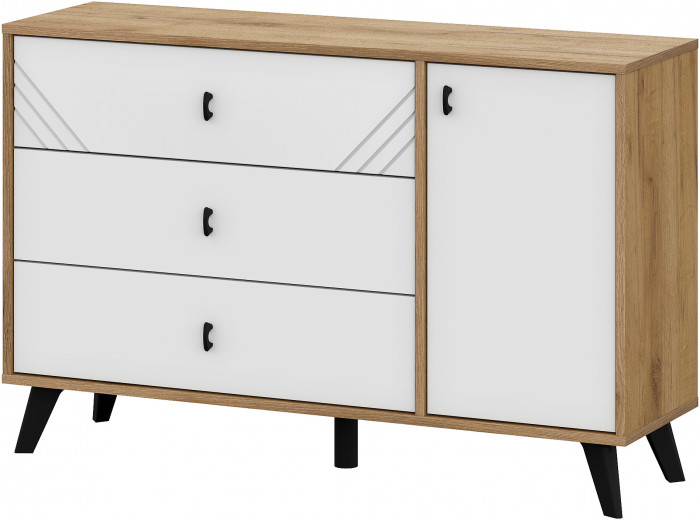 Комод 3 ящика Байкал (со створкой), Дуб Золотой, Белый матовый