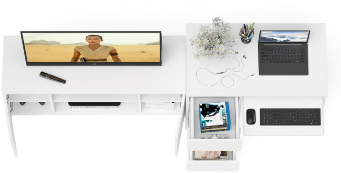 Мори компьютерный стол МС-6 левый + Тумба МТВ1200.1, белый