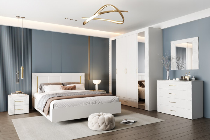 Модульная спальня "Карлин" - Белый текстурный/Корунд джелато