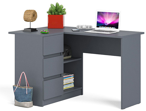 Мори Стол компьютерный МС-16 левый, цвет графит, ШхГхВ 124,4х84,9х76,6 см., выдвижные ящики слева, НЕ универсальная сборка