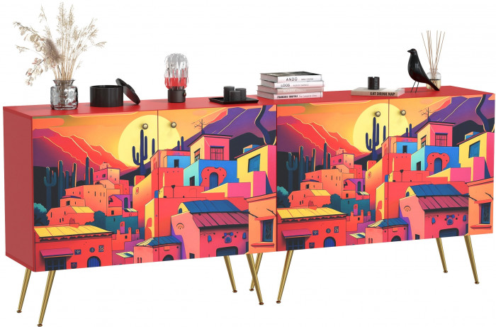 Кармин Комод-тумба 16.230.03 + Кармин Комод-тумба 16.230.03, цвет красный/белый, ШхГхВ 230,6х42,6х93,2 см., фасады с рисунком Бразильские домики