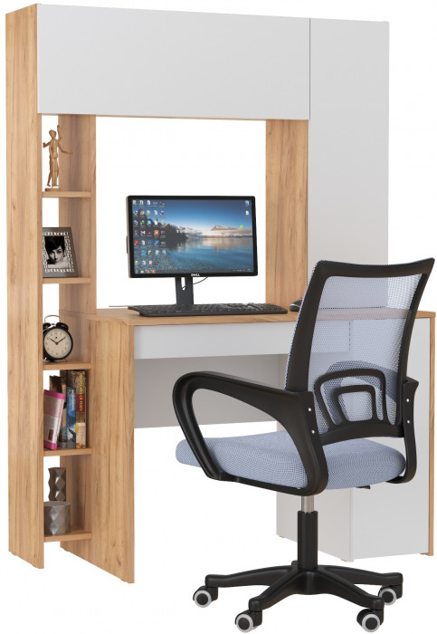 Стол компьютерный Комфорт 12.71 + кресло 103 серое, цвет дуб золотой/белый, ШхГхВ 116,7х60,2х165,4 см., НЕ универсальная сборка