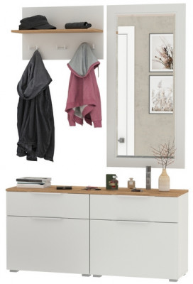 Октава Прихожая 39, белый шагрень/дуб крафт золотой/фасады МДФ белый шагрень