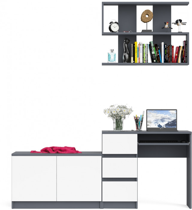 Мори Стол компьютерный МС-6 левый + Тумба МА900.1 + Полка 900, цвет графит/белый, ШхГхВ 180,4х50,4х209,6 см., НЕ универсальная сборка