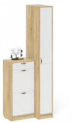 Прихожая П-6 Компоновка № 42, дуб сонома/фасады МДФ белое дерево фрезеровка прованс