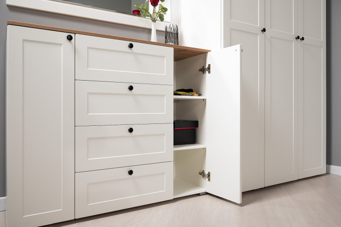 Остин 16.221 Комод + 16.221 Комод, цвет белый шагрень/серый графит/дуб крафт золотой, ШхГхВ 240х41,9х99,3 см., универсальная сборка