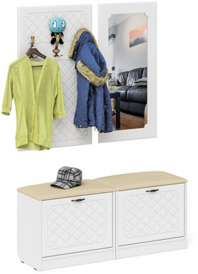 Прихожая П-6 Компоновка № 02, цвет белая шагрень/фасады МДФ белое дерево фрезеровка ромб, ШхГхВ 120х35х200 см.