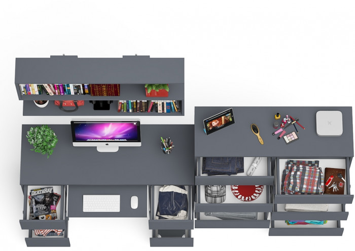 Мори компьютерный стол МС-2 + Комод МК1200.10 + Полка 1200, графит