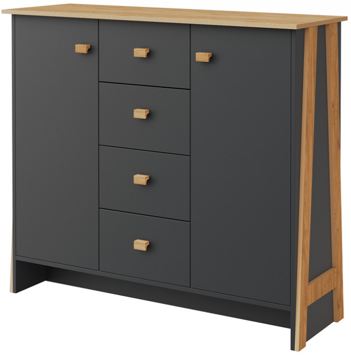 Комод 2 двери/4 ящика "Скандинавия" - Антрацит/Дуб наварра