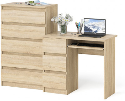 Мори Стол компьютерный МС-6 левый + Комод МК700.5, цвет дуб сонома, ШхГхВ 160,4х50х114 см., выдвижные ящики слева, НЕ универсальная сборка
