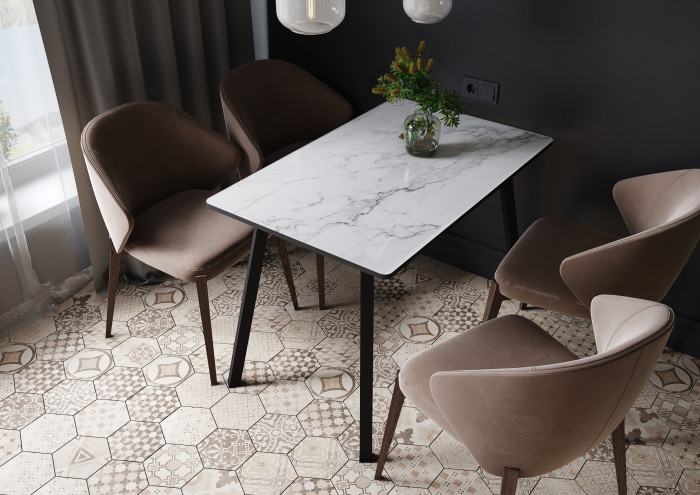 Стол обеденный Лофт 1000х600 фотопечать, Мрамор белый