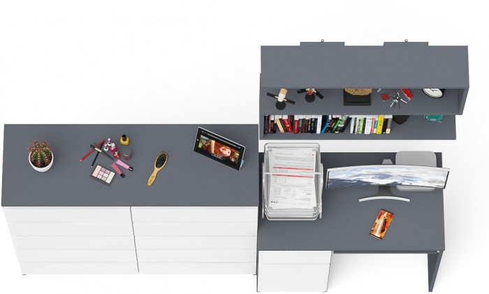 Мори компьютерный стол МС-1 левый + Комод МК1200.10 + Полка 900, графит/белый
