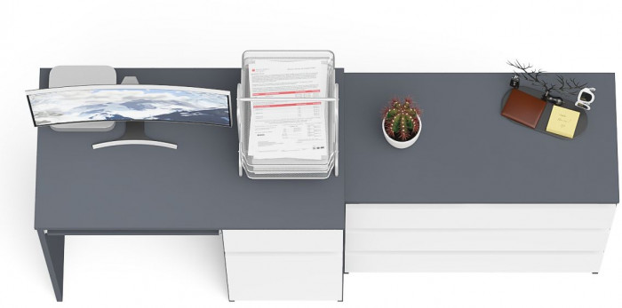Мори компьютерный стол МС-1 правый + Комод МК800.1, графит/белый