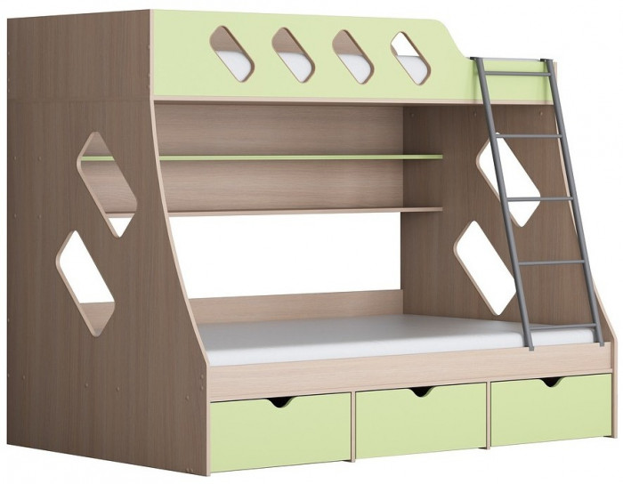 Дельта-20.01 Детская двухъярусная кровать с лестницей (Кремовый, Дуб молочный)