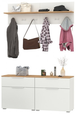 Октава Прихожая 03, цвет белый шагрень/дуб крафт золотой/фасады МДФ белый шагрень, ШхГхВ 129,8х35,4х197 см.