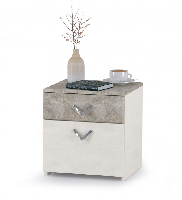 Амели Спальня № 8 Комод 13.106 + Стол туалетный + Зеркало + Шкаф 13.133 + Кровать 11.31 + под. ортопед + Тумбочка, 1600х2000 мм, б/м