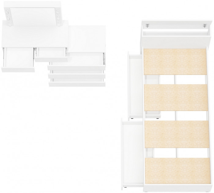 Ксения Кровать с ящиками 0900 + Стол косметический с подсветкой 110, белый