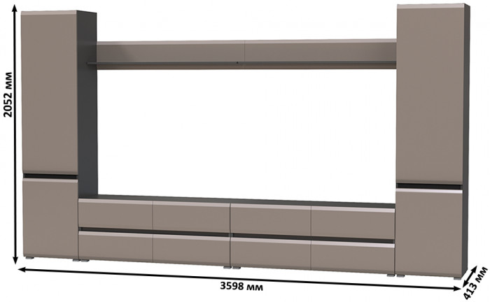 Сидней Комплектация № 101, цвет корпус: антрацит/фасады: МДФ веллюто капучино, ШхГхВ 359,8х41,3х205,2 см., универсальная сборка