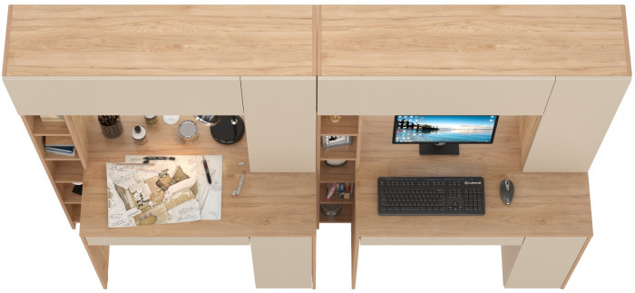 компьютерный стол Комфорт 12.71 + компьютерный стол Комфорт 12.71, гикори рокфорд натуральный/сатин