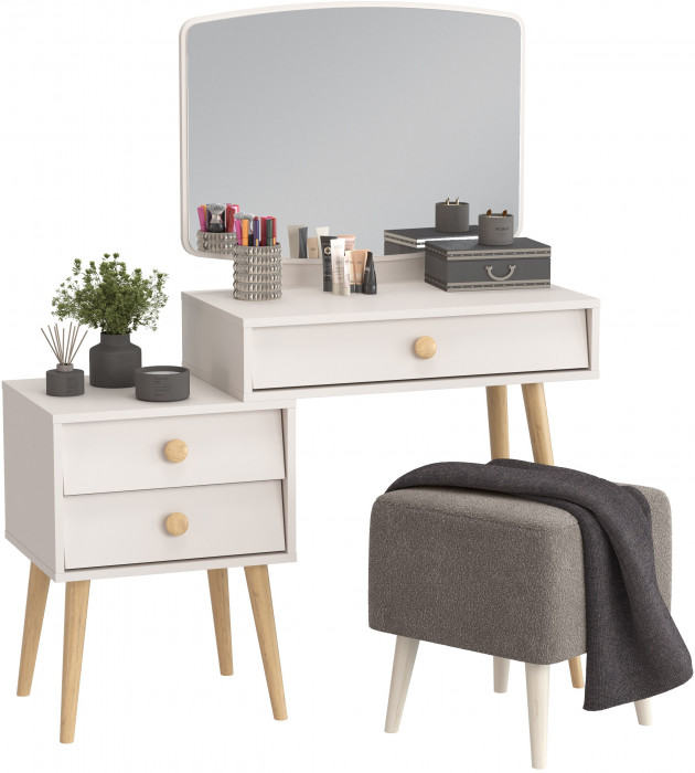 Афина Спальня 4-25901М1к.с. Трюмо + Банкетка 6-5133ТКВсерый Куби, кашемир серый/ткань серая