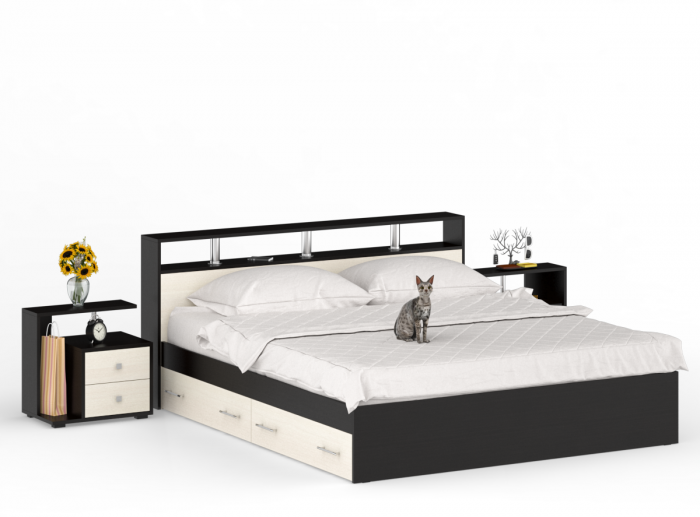 Камелия Кровать с ящиками 1800 + две тумбы, венге/дуб лоредо