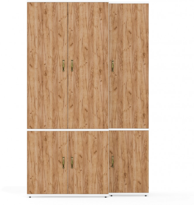 Лидер-8 Модуль Пенал МД 22Б + Шкаф МД 19Б, белый шагрень/крафт золото