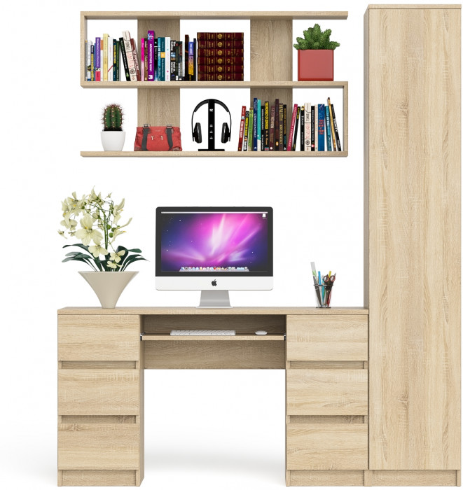 Мори компьютерный стол МС-2 + Пенал МШ400.1 + Полка 1200, дуб сонома