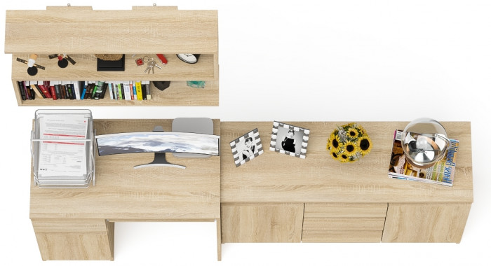 Мори Стол компьютерный МС-1 левый + Комод МК1200.3 + Полка 900, цвет дуб сонома, ШхГхВ 210,4х50х209,6 см., НЕ универсальная сборка