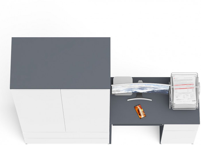 Мори Стол компьютерный МС-1 правый + Шкаф МШ900.1, цвет графит/белый, ШхГхВ 180,4х50,4х179,6 см., выдвижной ящик справа, НЕ универсальная сборка