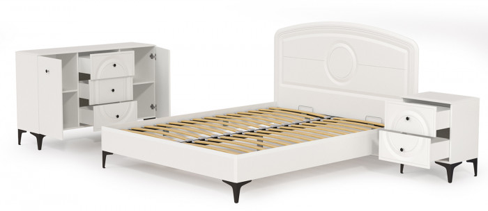 Валенсия Спальня № 03, цвет ЛДСП белый шагрень/МДФ белый шагрень, ортопед есть, сп. м. 1600х2000 мм., б/м