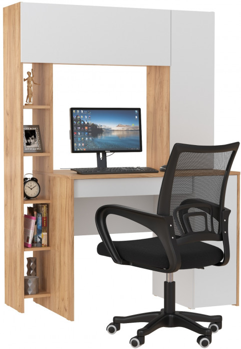 Стол компьютерный Комфорт 12.71 + кресло 103 чёрное, цвет дуб золотой/белый, ШхГхВ 116,7х60,2х165,4 см., НЕ универсальная сборка