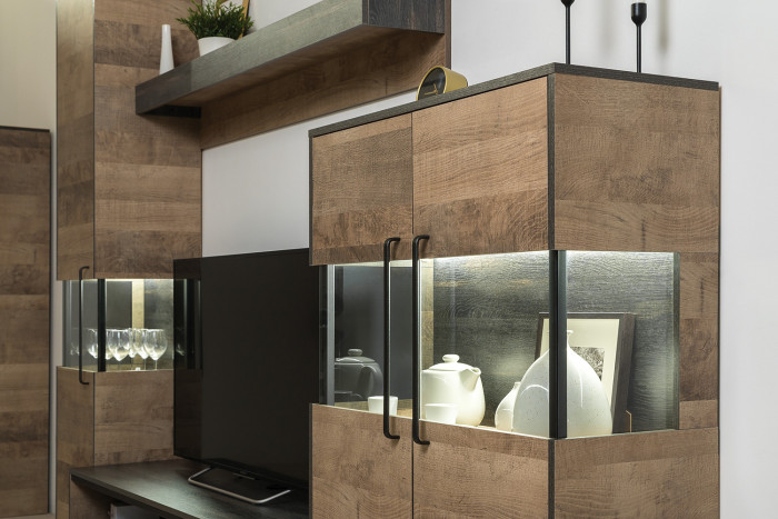 Трувор Гостиная 065, цвет дуб гранж песочный/интра, ШхГхВ 301,6х45,4х195 см., универсальная сборка