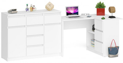 Мори компьютерный стол МС-16 правый + Комод МК1200.4, белый