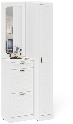 Прихожая П-6 Компоновка № 43, белая шагрень/фасады МДФ белое дерево фрезеровка ромб