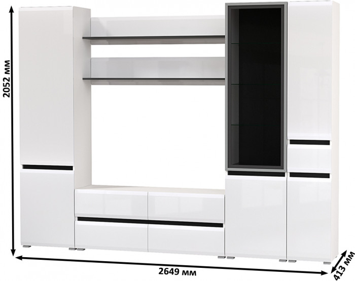 Сидней Комплектация № 061, корпус: белый/чёрный/фасады: МДФ белый глянец