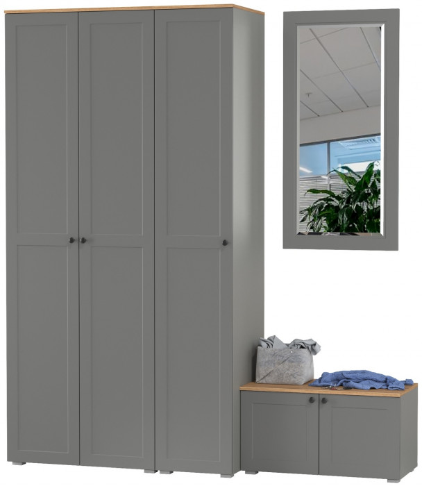 Остин Прихожая 42, цвет серый графит/дуб крафт золотой, ШхГхВ 200х54,3х229,6 см., универсальная сборка