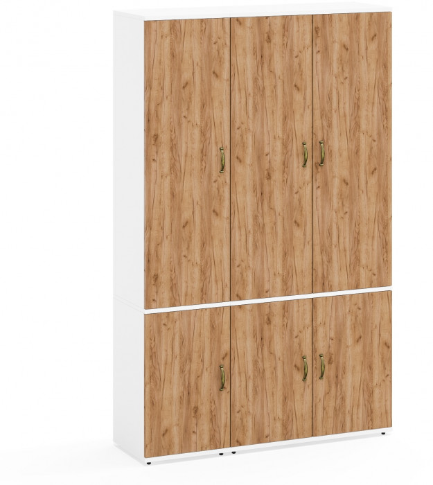 Лидер-8 Модуль Пенал МД 22Б + Шкаф МД 20Б, белый шагрень/крафт золото