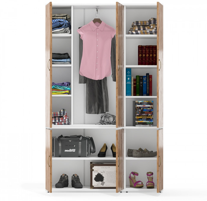 Лидер-8 Модуль Пенал МД 22Б + Шкаф МД 20Б, белый шагрень/крафт золото