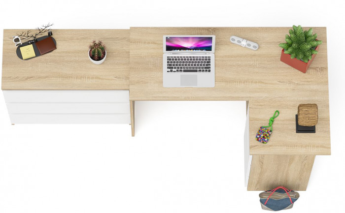 Мори компьютерный стол МС-16 правый + Комод МК800.1, дуб сонома/белый