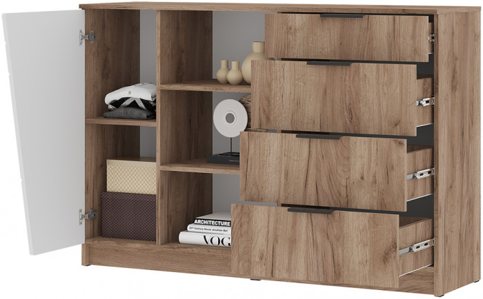 ОРЕГОН КМ 01 Комод 1400 (1400х950х400) Фасад МДФ БЕЛЫЙ СУПЕРМАТ,ДУБ КРАФТ ТАБАЧНЫЙ/Корпус ДУБ КРАФТ ТАБАЧНЫЙ