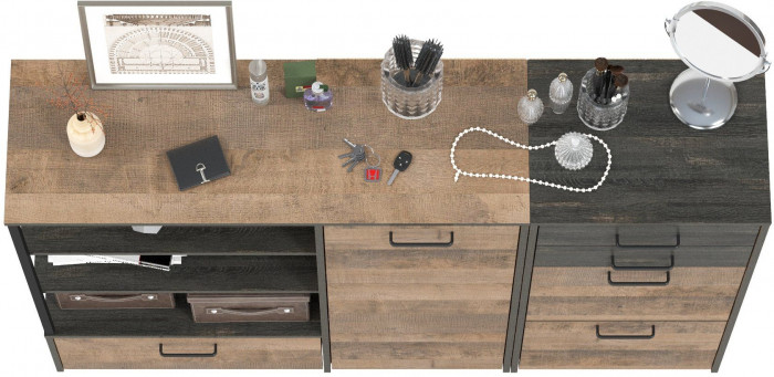 Трувор 13.241.06 Тумба для обуви + 13.307.01 Комод, цвет дуб гранж песочный/интра, ШхГхВ 159х37х106,9 см., универсальная сборка