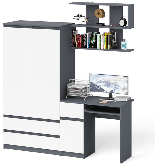 Мори компьютерный стол МС-1 левый + Шкаф МШ900.1 + Полка 900, графит/белый