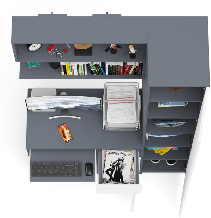 Мори компьютерный стол МС-1 правый + Пенал МШ400.1 + Полка 900, графит/белый