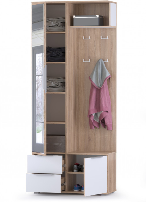 Куба Шкаф комбинированный 10.14, цвет дуб сонома/белый премиум, ШхГхВ 86,4х38,3х210,6 см., универсальная сборка