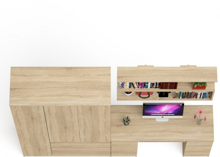 Мори компьютерный стол МС-2 + Шкаф МШ1200.1 + Полка 1200, дуб сонома