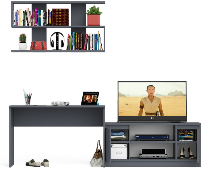 Мори письменный стол МСП1200.1 + Тумба МТВ1200.1 + Полка 1200, графит