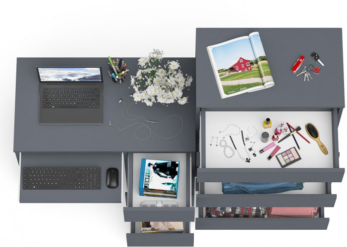 Мори Стол компьютерный МС-6 правый + Комод МК700.5, цвет графит, ШхГхВ 160,4х50х114 см., выдвижные ящики справа, НЕ универсальная сборка